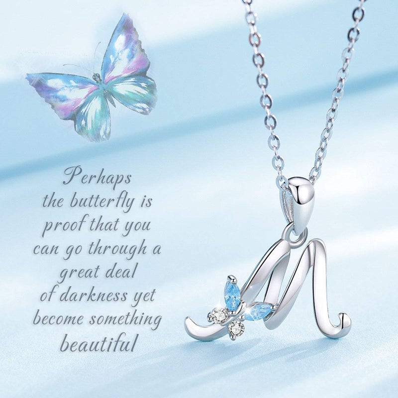 EUDORA Sterling Silver Initial M Necklaces for women Alphabet M Necklace Initial Personalized Letter M Pendant with Blue Cubic Zirconia Butterfly 18" Chain - Image 2